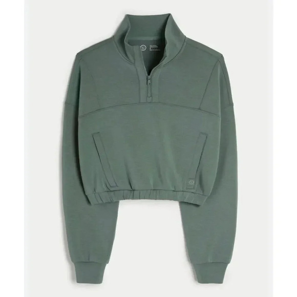 Hollister Gilly Hicks Green Cropped Quarter Zip Pullover size S - Picture 2 of 13